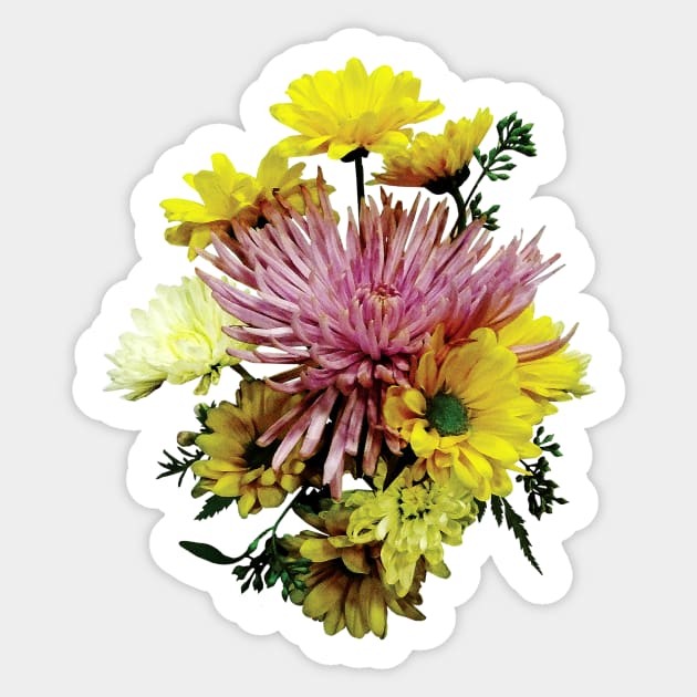 Chrysanthemums - Bouquet With Purple Spider Mum Sticker by SusanSavad